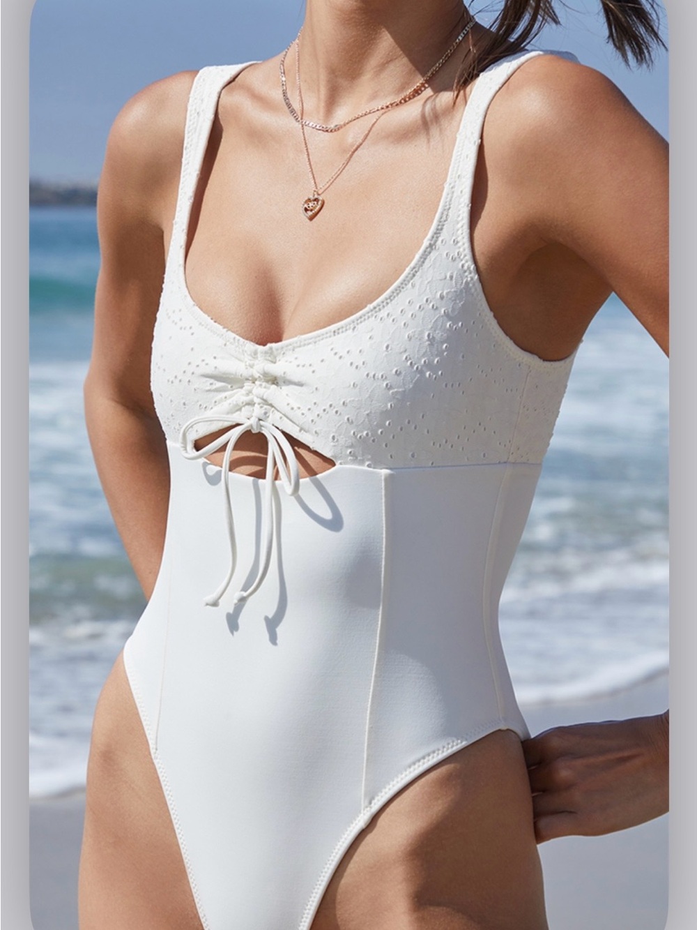 PACSUN Ivory Maeve Eyelet One Piece Swimsuit